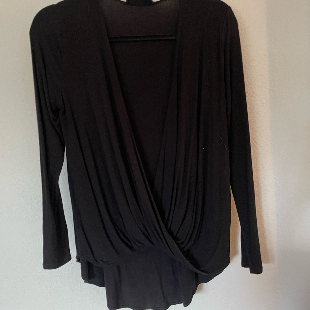 Audrey 3+1 Black Wrap Long Sleeve Blouse - Medium